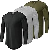 Mens 3 Pack Cotton Hipster Longline T Shirts Curved Hem Plain Hip Hop Short Sleeve Tee Fitted Casual Drop Cuts Crewneck