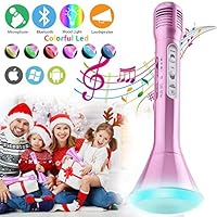 Karaoke Microphone for Kids, Kids Microphone Bluetooth With Speaker Wireless Echo Child Karaoke Mic Portable Cordless Singing Machine for Music Boys Girls Adult Party Gift Andriod IOS Phones (Pink)