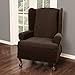 Maytex Pixel Ultra-Soft Stretch Textured Mini Dot 1-Piece Wing Chair Furniture Cover Slipcover, Chocolate Brown