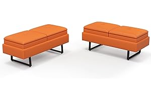 Kinfant Modern Futon Sofa Bed - 2-Seat Couch Bed with Soft Cushions for Living Room Bedroom and Small Space, Set of 2 (PU Leather, Orange)