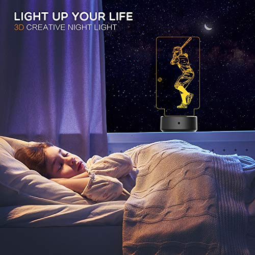 image for AmazeFan Baseball Night Light for Kids - 3D Baseball Night Lamp 7 Colo