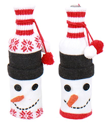 Christmas Party Knit Snowman Bottle Cover Set of 2 Wine Bottle Gift Wrap Christmas Table Wine Decor