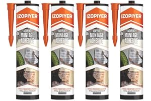 IZODEKOR Construction Adhesive - High-Strength Acrylic Adhesive Sealant for Wall Panels, Wood, Tile, Glass, and More | Instant Grab Formula for DIY & Construction Projects | 10.1 Fl. Oz, 4 Pack