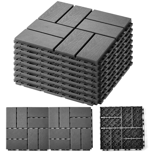 Photo 1 of Ganggend Interlocking Deck Tiles 38 Pack, 12"x12" Waterproof Outdoor Flooring Deck Tiles All Weather Use Patio Flooring Tiles for Porch Poolside Garden Balcony Backyard, Dark Grey