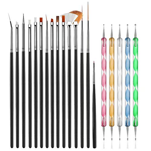 JOYJULY 20pcs Nail Art Design Tools, 15pcs Painting Brushes Set with 5pcs Dotting Pens, BLACK ... - Thumbnail 7
