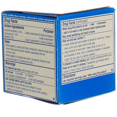VICKS VAPORUB, ORIGINAL, COUGH SUPPRESSANT, TOPICAL CHEST RUB & ANALGESIC OINTMENT, MEDICATED VICKS VAPORS, RELIEF FROM COUGH DUE TO COLD, ACHES & PAINS, 1.76OZ