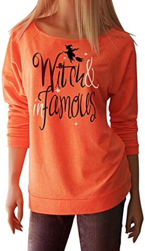 T-Shirt Halloween Women Witch In Famous Long Sleeve Tops Blouse Shirt By Haolly (Orange A, S)