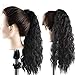 Alimice Long Corn Wave Ponytail Extension Synthetic Wavy Ponytail for Women Magic Paste Black Cury Wrap Around Black Ponytail Clip in Hairpiece Heat Resistant for Girl Lady 22 inch