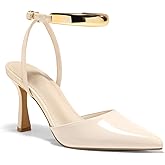 Coutgo Womens Strappy High Heels Closed Pointed Toe Pumps Ankle Strap Metal Party Dress Shoes