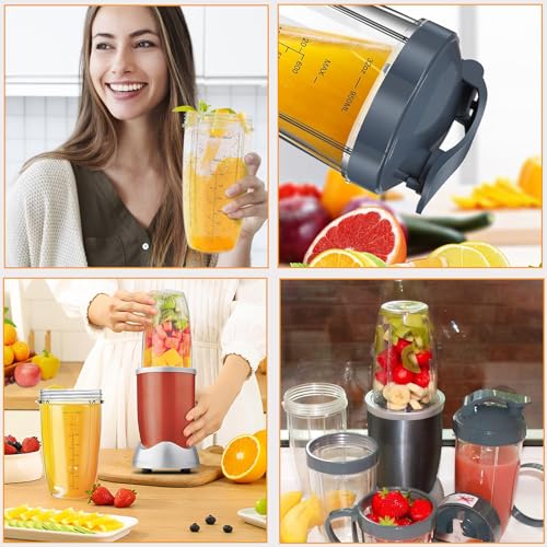 8Pcs Repuesto de taza y cuchilla de licuadora,compatible con licuadora NutriBullet de 600 W/900 W,2 Vaso 950ml,1 Tapa abatible,Anillo de tapa y hoja extractora,2 Juntas de goma,1Tapa selladora