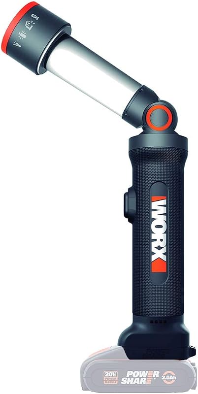WX027.9 1 lanterna LED de 20V de 4 polegadas sem bateria, alcance de 80m, cabeça rotativa de ±72°, lanterna, holofote de 360°, lâmpada e funções de sinal SOS