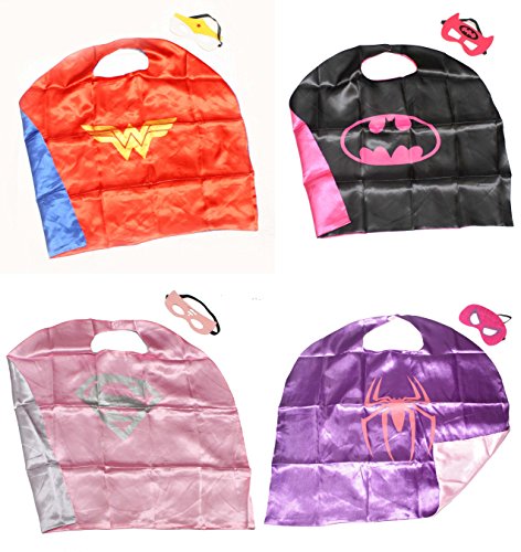 (Girl Power Bundle Set -4 Capes) ROXX Superhero Kids Girl or Boy Cape-Mask Costume