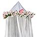 Bobo and Bee - Enchanted Bed Canopy Mosquito Net For Girls, Kids, Baby, With Detachable Pink Rose and Ivy Garland - Twin Size, White with Satin Trim - Perfect Boho Woodland Nursery Decor