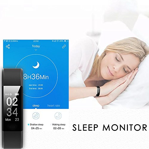 Fitness Tracker Aneken Smart Bracelet Tracker with Heart Rate Monitor Activity Tracker Bluetooth Pedometer with Sleep Monitor Smart Watch for iPhone or Android Smartphones, Black - Thumbnail 3