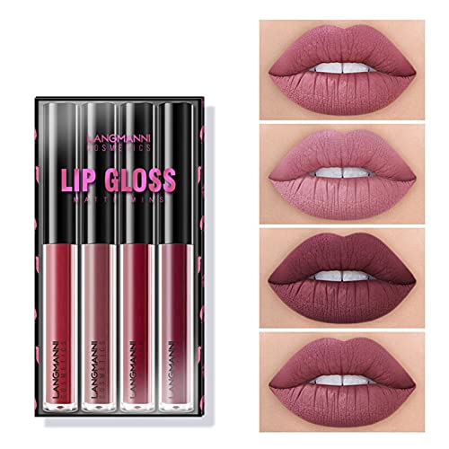 Matte Liquid Lipstick Set Velvet Lipstick Waterproof Long Lasting Lip Gloss Smooth Soft Nude Sexy Lip Glosses Lip Stick Makeup Set for Women Beauty Lip Gloss Cosmetics Set, 1.5ml4 Colors (B)