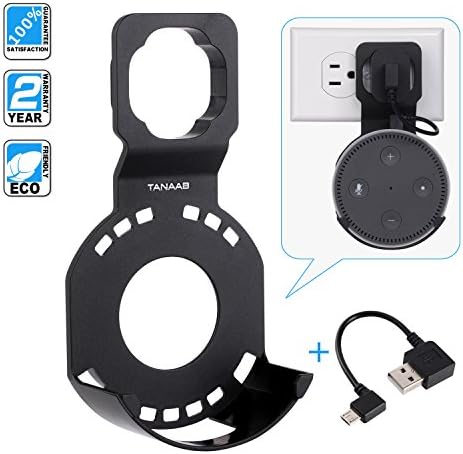 Wall Mount Stand Holder with Short Cable for Echo Round Dot Speakers 2nd in Bathrooms Kitchens By TANAAB - Black