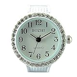White Womens Crystal Quartz Finger Ring Watch with Gift Box