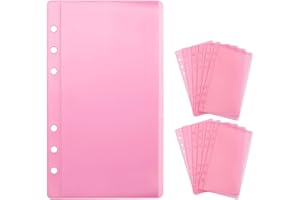 NATSUMEBASICS 12pcs Pink A6 Binder Pockets Zipless Cash Envelopes Budget Binder Inserts PVC Sheet Protector for 6 Ring A6 Binders Organizer Accessories (Pink)