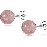 Natural Stone Stud Earrings for Women 8mm Sterling Silver Genuine Gemstone Earrings Handmade Sterling Silver Crystal Stud Earrings for Women