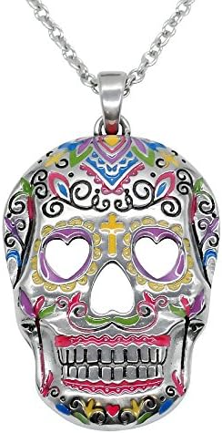 "Heart Eyes Sugar Skull" Necklace by Controse (Silver/Multi)