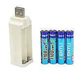 KENTLI Lithium Li-ion Rechargeable 4 AAA Batteries with 4 ports USB Portable and Li Charger, 1.5V 1100 mWh