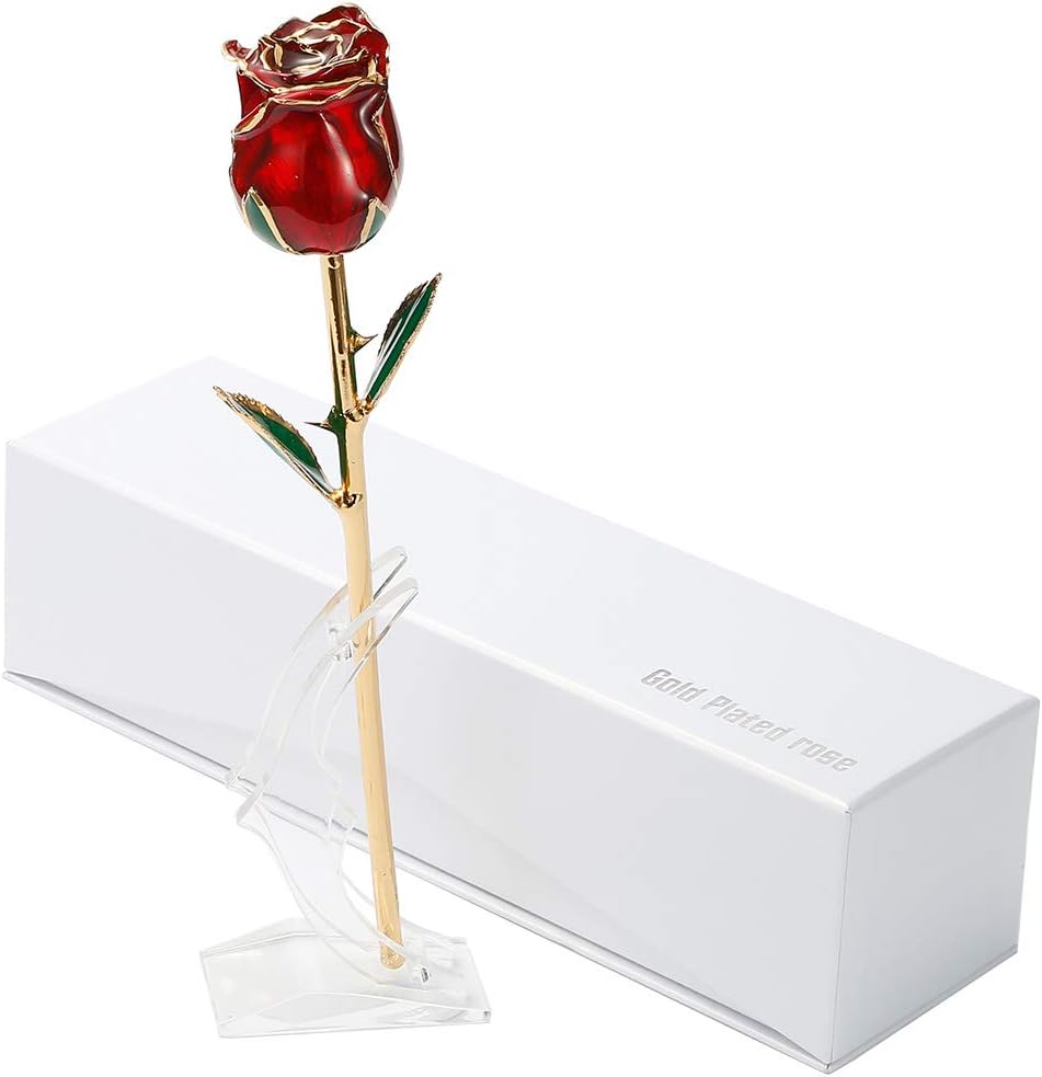 24K Gold Rose Made from Real Fresh Long Stem Rose Flower,Best Gift for Valentine's Day, Mother's Day,Christmas Day, Anniversary, Birthday (B.Red)