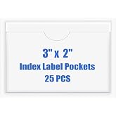 Origin-Joy 25 PCS Self-Adhesive Index Label Pockets, Clear Plastic Peel &amp; Stick Card Holders with Top Open for Loading (3 x 2 inch)