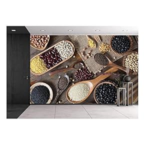 Top View of Variouse Leguminious with Cookware - Removable Wall Mural | Self-Adhesive Large Wallpaper - 66x96 inches