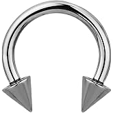 Forbidden Body Jewelry 14g 10 mm (3/8") Titanium Double Spike Horseshoe Body Piercing Ring, 4 mm Cones