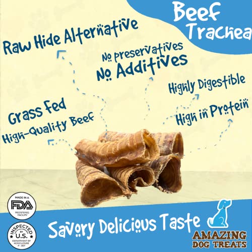 6 Inch Beef Trachea Dog Chews (6 Inch 100 Count Bulk) Trachea Dog Treats NO Hide