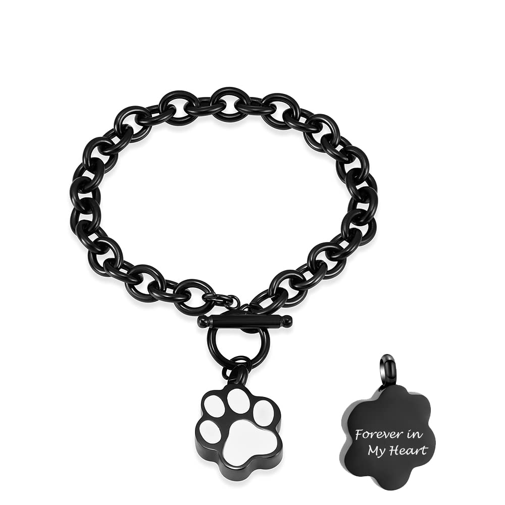 Minicremation Dog Paw Print Cremation Jewelry for Ashes Memorial Urn Bangle for Pet Stainless Steel Urn Bracelet Ashes Holder