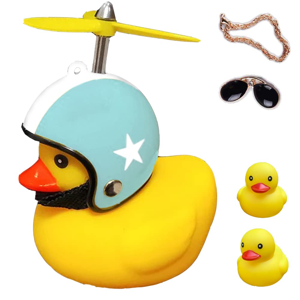 ACEDOAMARE Duck Bike Bell, Cute Rubber Yellow Duck Bicycle Accessories with LED Light Propeller Helmet Squeeze Horns for Cycling Motorcycle Car Handlebar Bicycle (Blue Star)