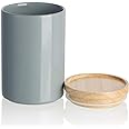 Sweejar Kitchen Canisters Ceramic Food Storage Jar, Stackable Containers with Airtight Seal Wooden Lid for Serving Ground Coffee, Tea, Sugar, Salt and More - 28 Fl Oz (Gray)