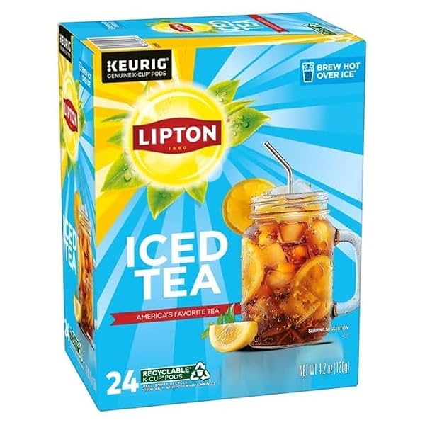 LIPTON UNSWEETENED BLACK ICED TEA K-CUPS 24-PACK FOR KEURIG COFFEE MAKERS – RAINFOREST ALLIANCE CERTIFIED TEA PODS WITH SMOOTH CRISP FLAVOR, BREW HOT OVER ICE FOR REFRESHING BEVERAGE