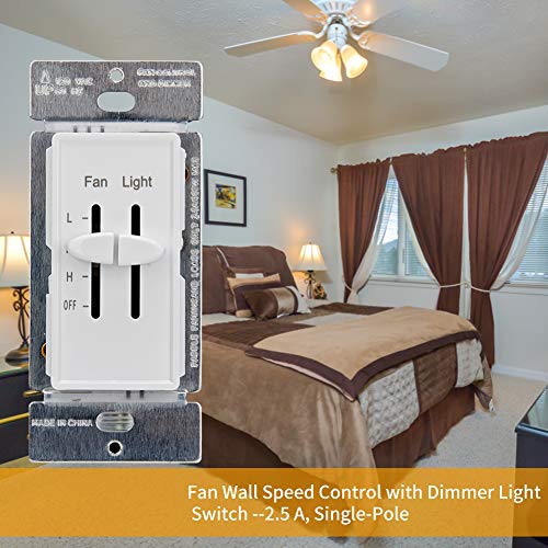 DELIXI White 3 Speed Ceiling Fan Wall Speed Control with LED Dimmer