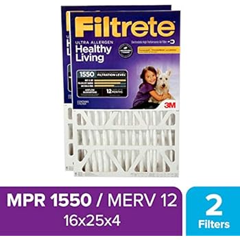 Filtrete 16x25x4, AC Furnace Air Filter, MPR 1550 DP, Healthy Living Ultra Allergen Deep Pleat, 2-Pack