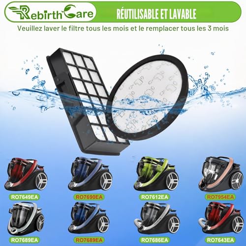 Rebirthcare ZR903701 Filters for Rowenta Silence Force Cyclonic RO76xxEA RO79xxEA RO7647EA RO7681EA RO7691EA RO7695EA RO7676EA RO7935EA RO7954EA Replacement Filters