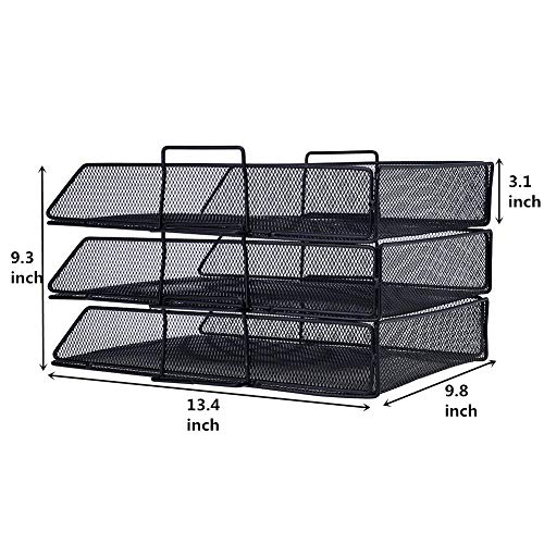 Desk Organizer - 3 Tier Stackable Letter Trays - Metal Mesh Paper Trays, Office Organizer by Delifox