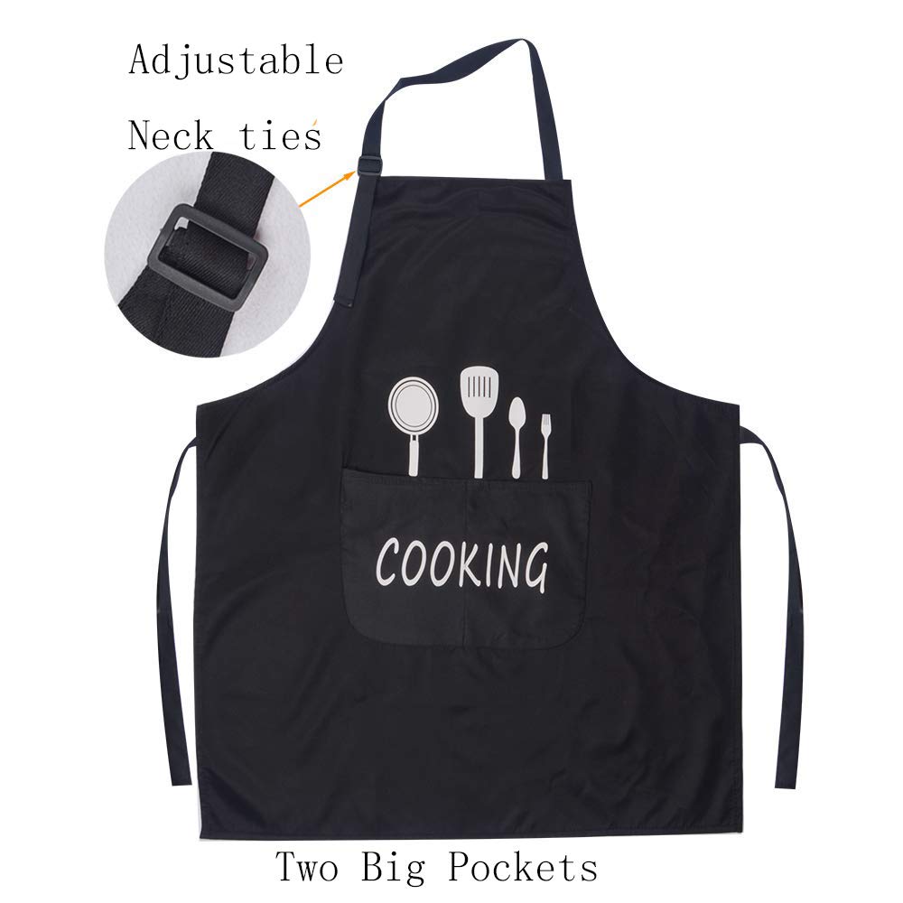 Leeotia Water Resistant and Oil-Proof Cooking or Baking Apron with 2 Pockets Great Gifts for Both Women and Man-Black