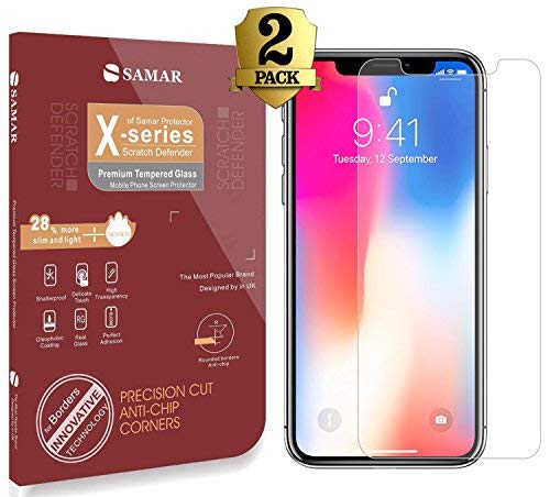 SAMAR - Apple iPhone X Premium Quality [2 in Pack] Tempered Glass Screen Protector - Ultra Lightweight Rounded [Case Friendly] Edge Harder than a knife for iPhone 10 â€“ with Lifetime Replacement