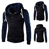Mens Shirt,Haoricu Autumn Winter Men Teens Slim Fit Hoodie Sweatshirt Winter Long Sleeve Coat Jacket (L, Navy)