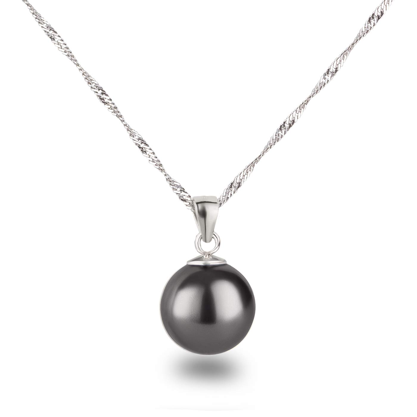 Schöner-SD Silver Chain with Pendant Pearl 12 mm Large 925 Silver Rhodium Plated,
