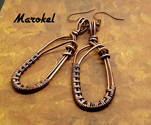 Oval Crossover Wire Weave Earrings Copper Wire wrapped - Thumbnail 2