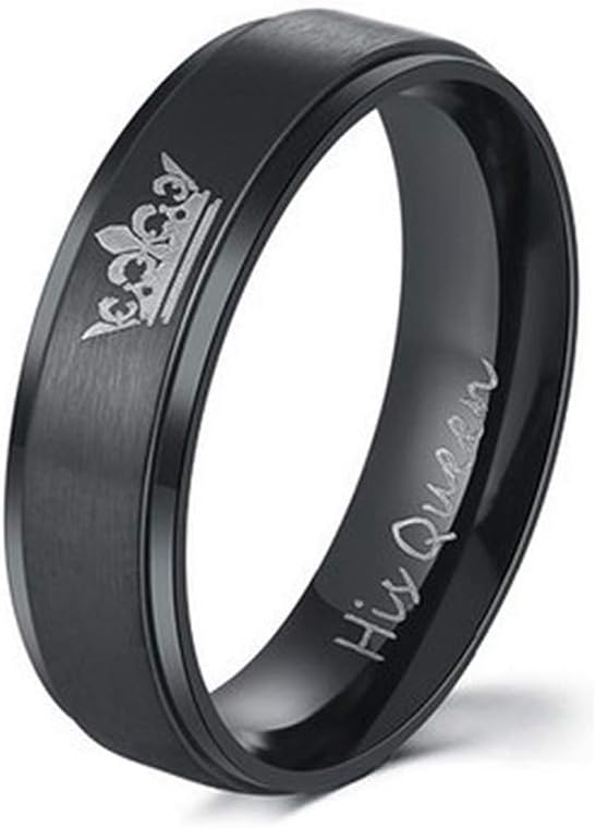 Couples Promise Rings for Him Her King Queen Crown Engraved Black Titanium Stainless Steel Wedding Engagement Rings for Couples BF GF