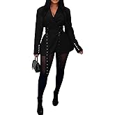 TWEOVIA Womens Casual Lapel Neck Blazer Long Sleeve Open Front Business Fall Winter Suit Jacket Outwear with Belt
