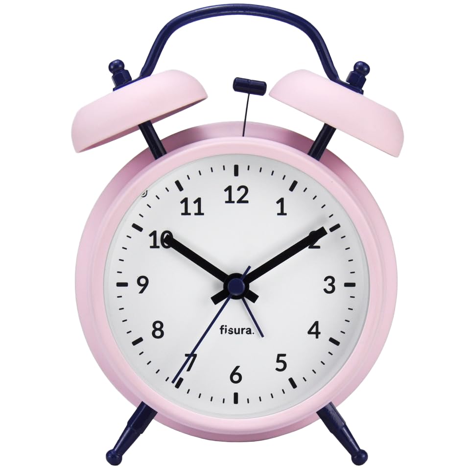 Fisura -Analogue alarm clock without ticking. Alarm clock with Led night light.9 centimetres dial.11,7x5,5x16. Metal (Pink)