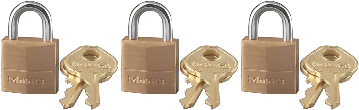 Master Lock Padlock, Solid Brass Lock, 3/4 in. Wide, 120T (Pack of 2-Keyed Alike) - Small Lock - 