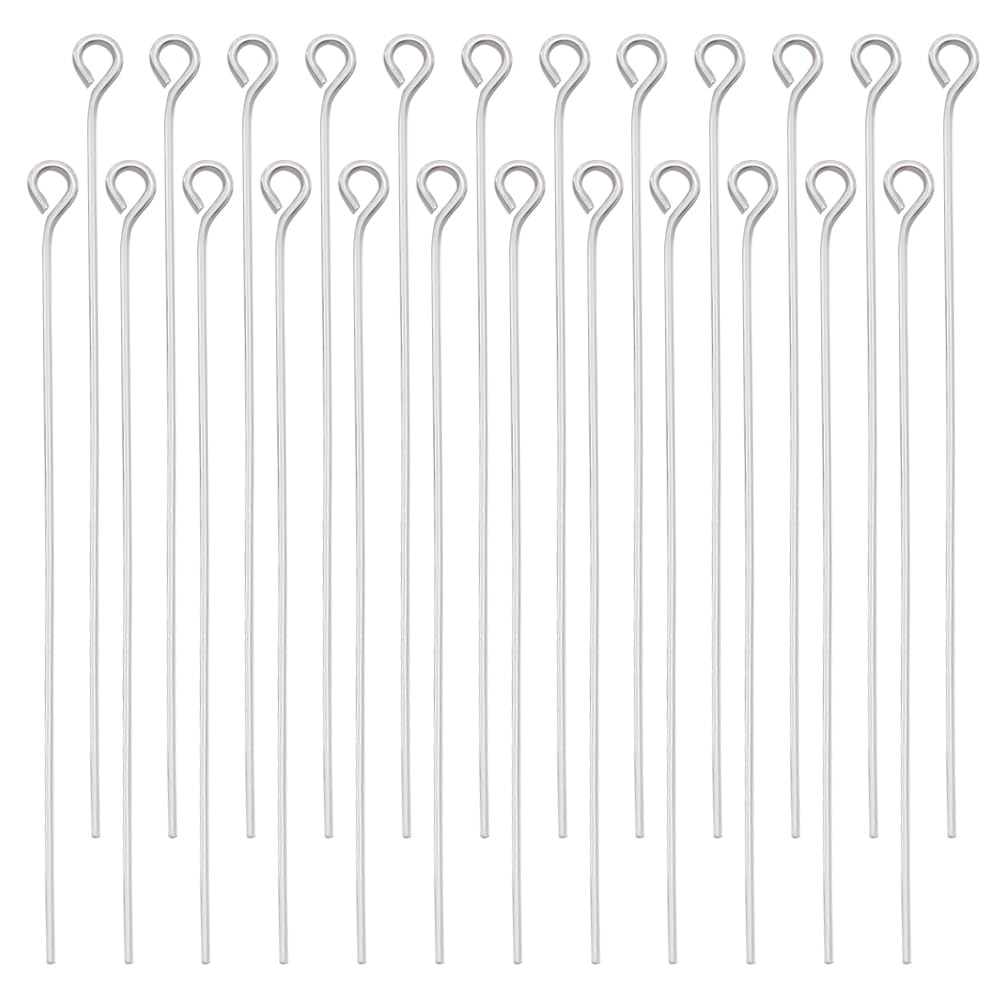 Beebeecraft 100Pcs 50mm/2in Loop Head Pins Flat Head Open Eye Pins 925 Sterling Silver Plated Brass Jewelry Findings for Making Earrings Bracelets Necklaces Hole:1.6mm/0.06in