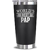 AcevedoDesign World's Best Pap Tumbler - Best Pap Laser Engraved - Pap Mug - Father's Day Gift - Birthday Gift For Pap - Pap Coffee Mug - Stainless Steel Travel Tumbler 20Oz, Black