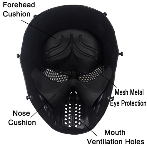 Halloween Mask, XUANOU Airsoft Paintball Full Face Skull Skeleton CS Mask Tactical Military For Halloween Celebration (Black)